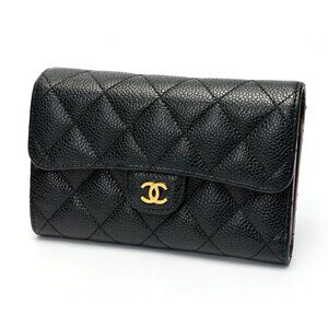 CHANEL Authentic Black Caviar Leather Wallet